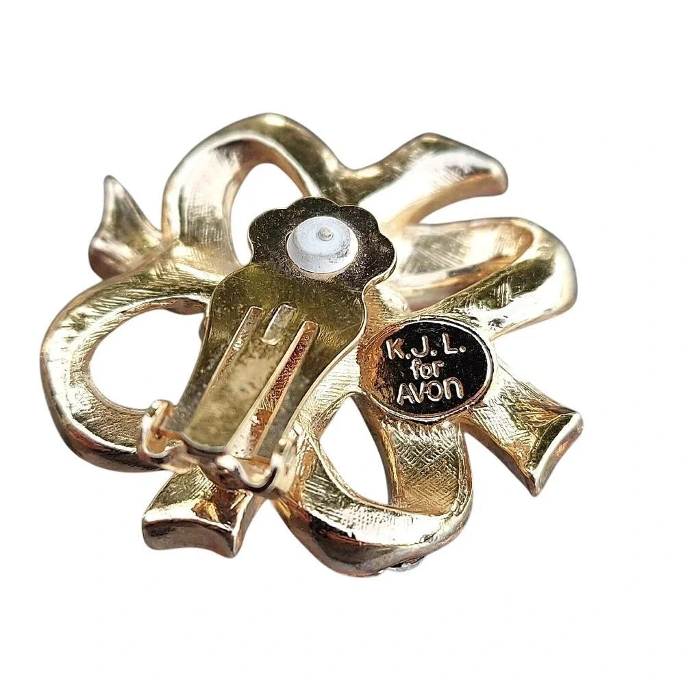 Vtg KJL for Avon‎ Runway Elegance GP Rhinestone Swirling Bow Earrings Exc - Picture 4 of 6